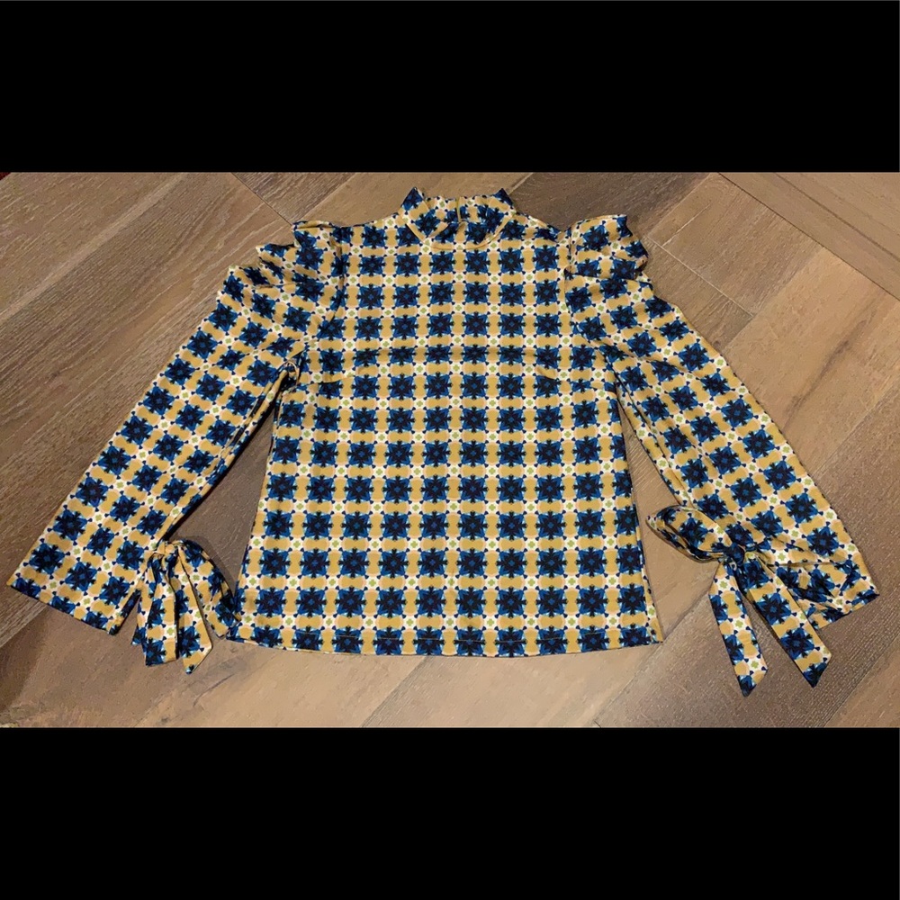 Ina Yellow and Blue High-Neck Puff Sleeve Blouse size M - Picture 10 of 15
